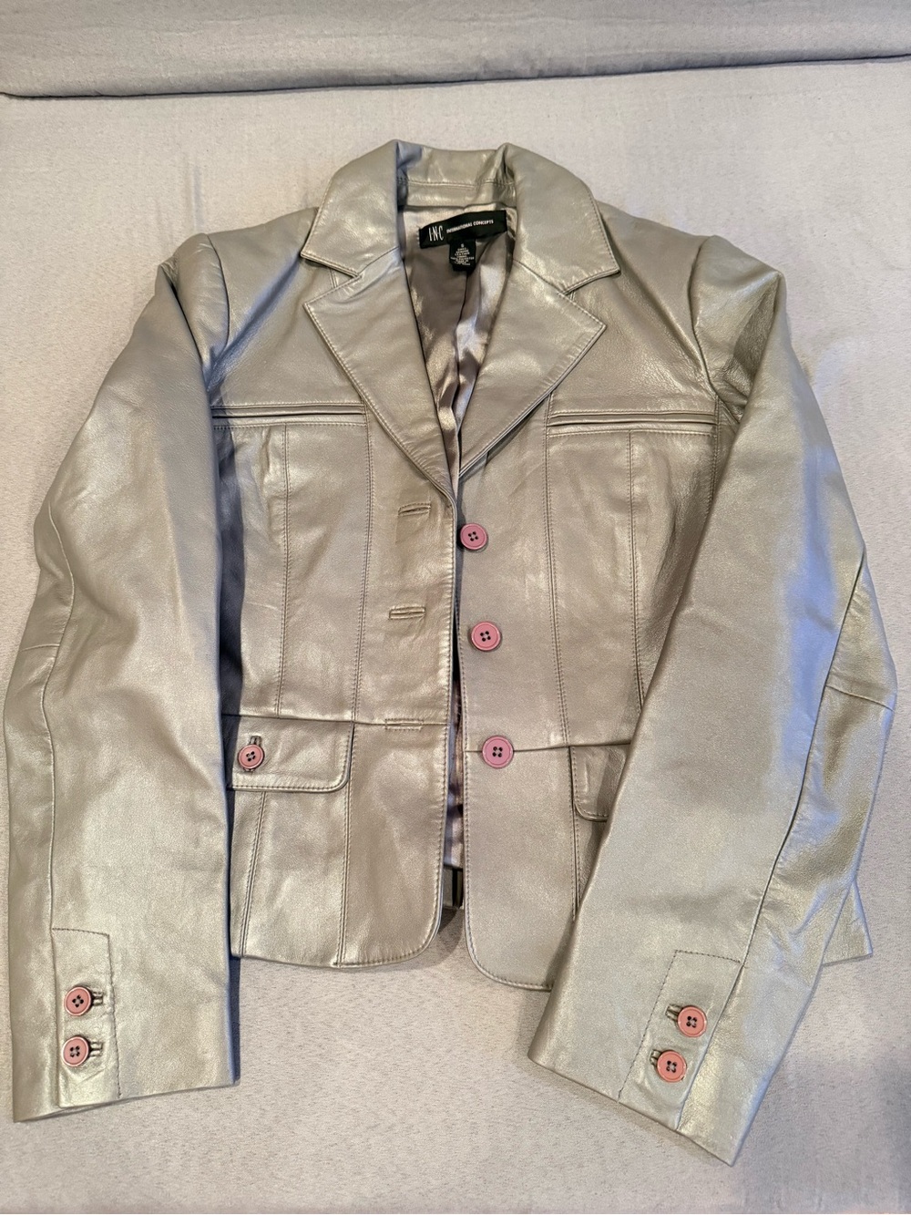 INC International Concepts Metallic Silver Leather Blazer